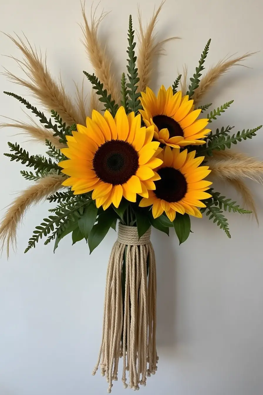 14 sunflower wedding centerpieces ideas - boho sunflower centerpiece