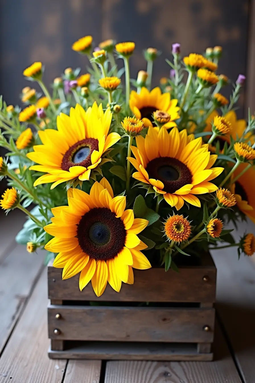 14 sunflower wedding centerpieces ideas - rustic wildflower, sunflower centerpieces