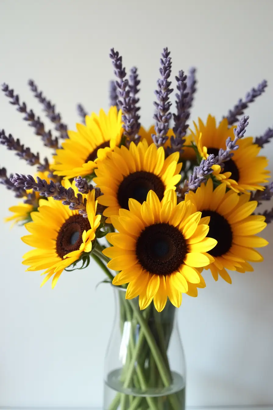 14 sunflower wedding centerpieces ideas - sunflower and lavender mixed centerpieces