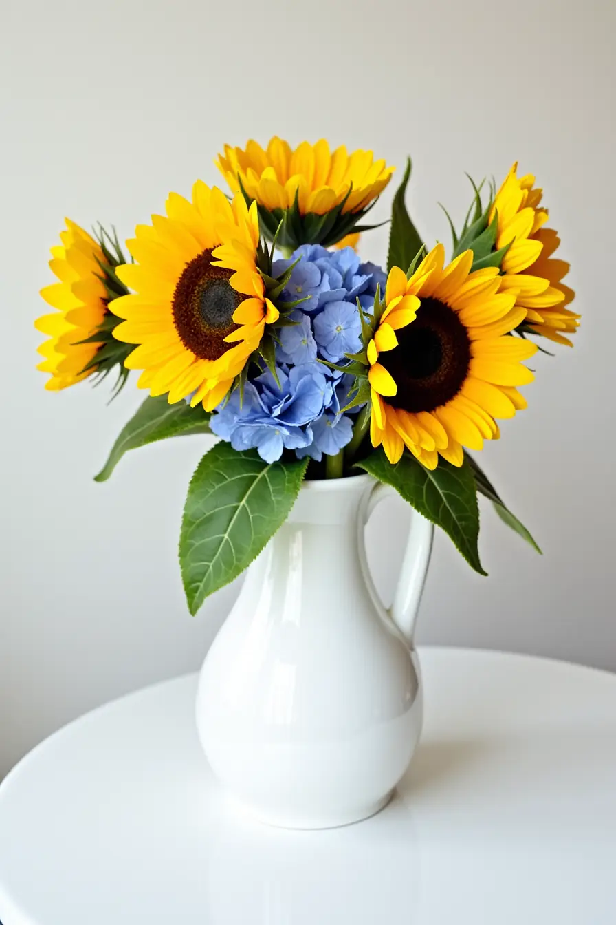 14 sunflower wedding centerpieces ideas - sunflowers and blue centerpieces