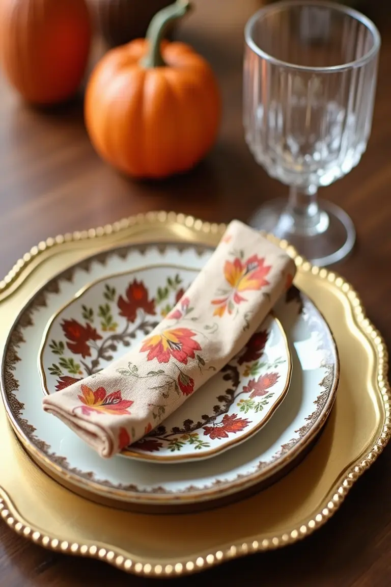 17 fall wedding table decor ideas - metallic gold charger plates
