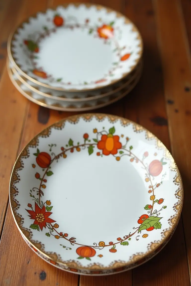 17 fall wedding table decor ideas - vintage china place settings