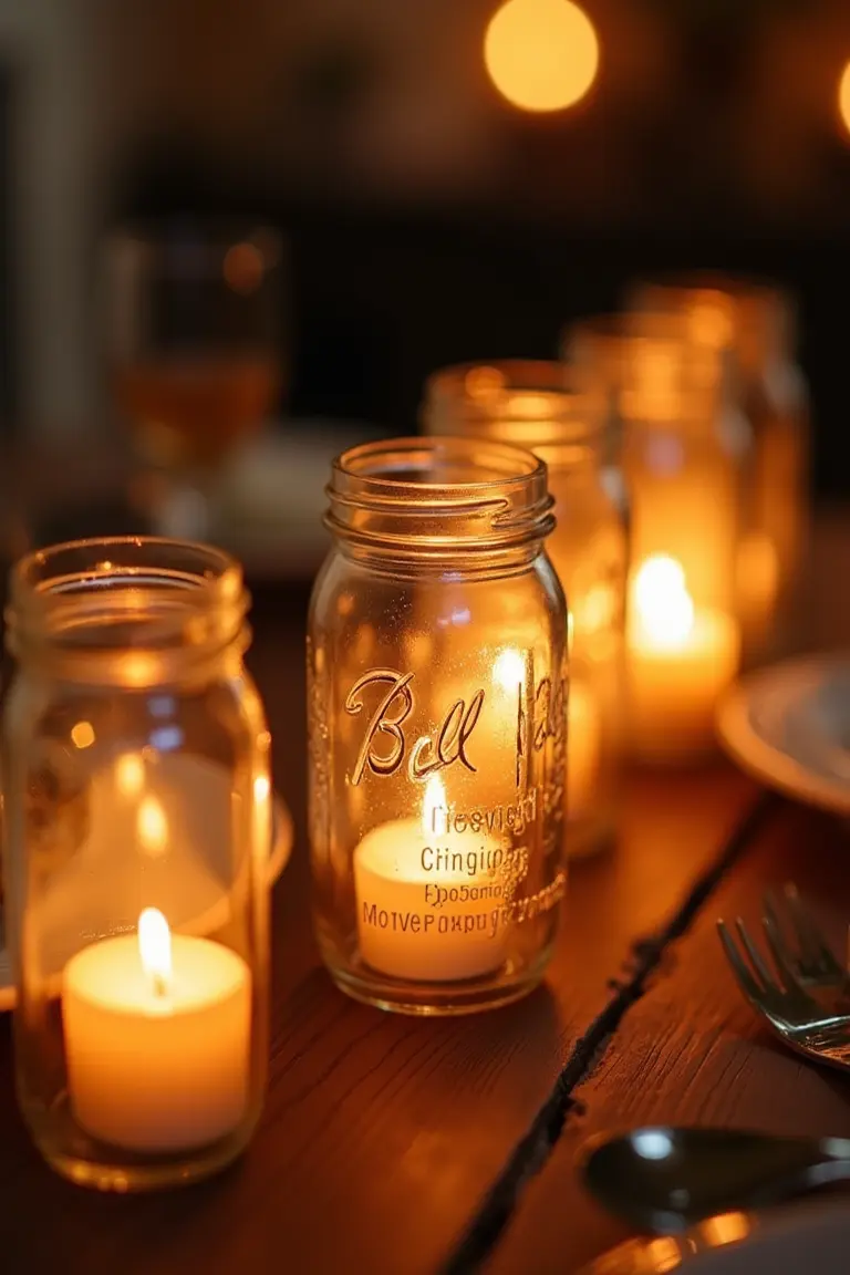 17 fall wedding table decor ideas - mason jar candle holders