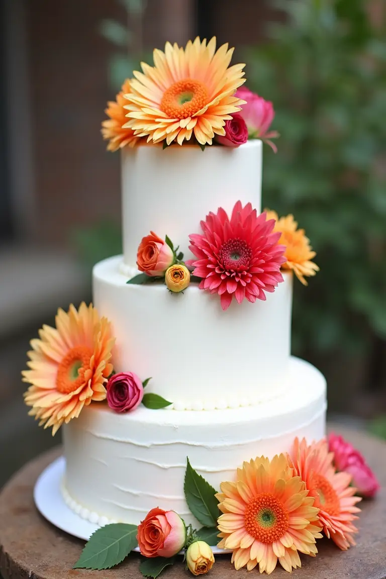 24 floral wedding cakes - simple wedding cake with bright flowers