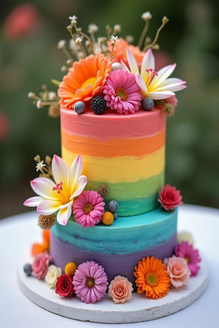 24 floral wedding cakes - rainbow small wedding cake with flowers
