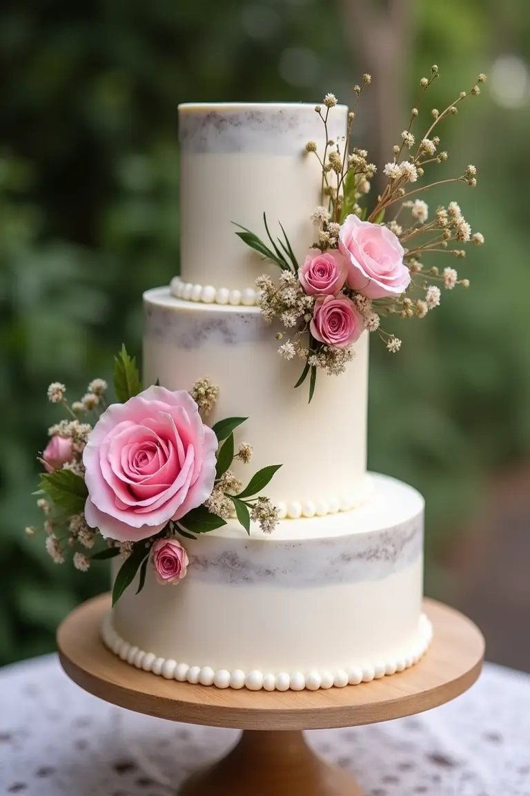 24 floral wedding cakes - boho wedding cake with pink rose