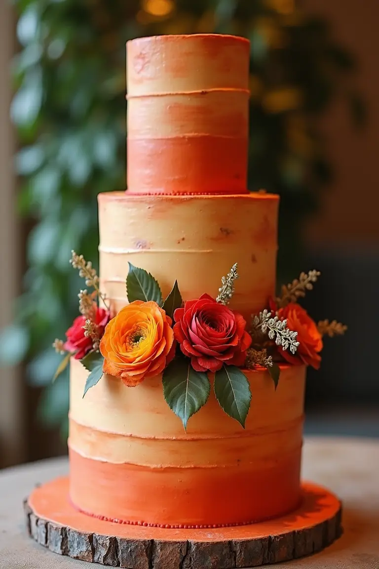 24 floral wedding cakes - burnt orange rustic wedding cake with flowers