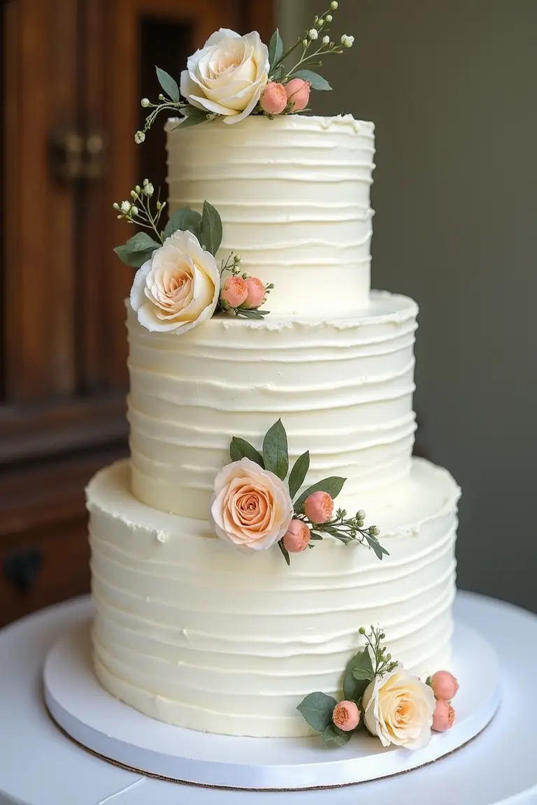 24 floral wedding cakes - textured buttercream wedding cake with flowers