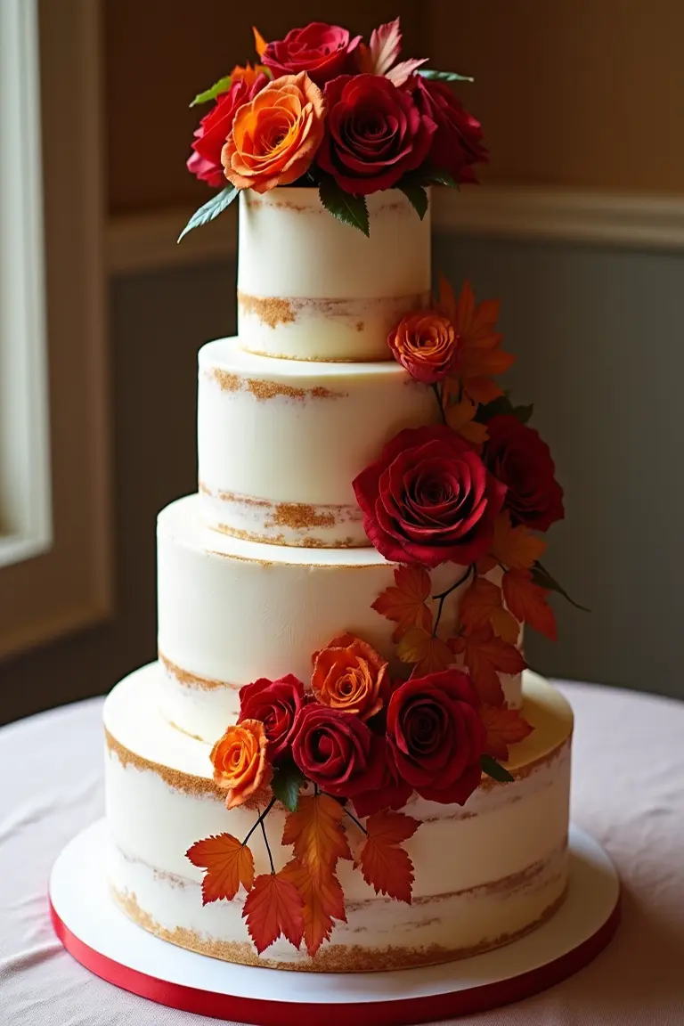 24 floral wedding cakes - fall wedding cake with roses
