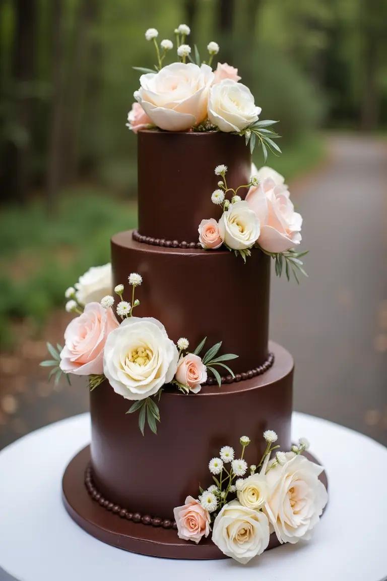24 floral wedding cakes - brown wedding cake with white and blush flowers