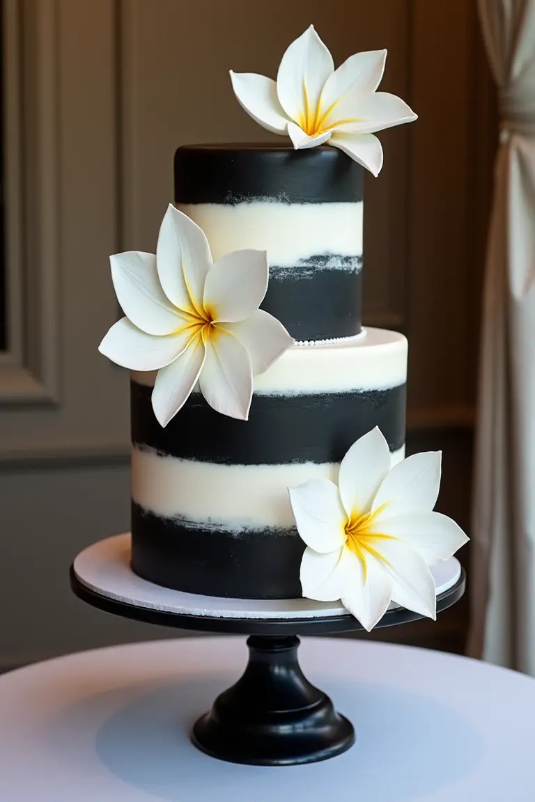 24 floral wedding cakes - dramatic black and white wedding cake with flowers