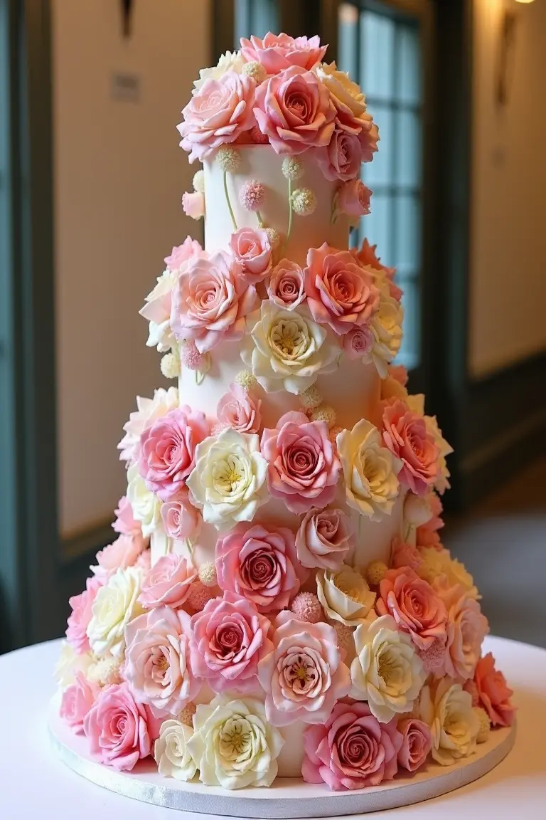 24 floral wedding cakes - dramatic flower-wrapped wedding cake