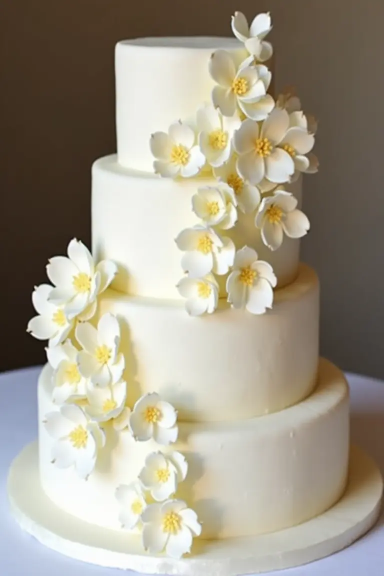 24 floral wedding cakes - smooth buttercream wedding cake with ivory flowers