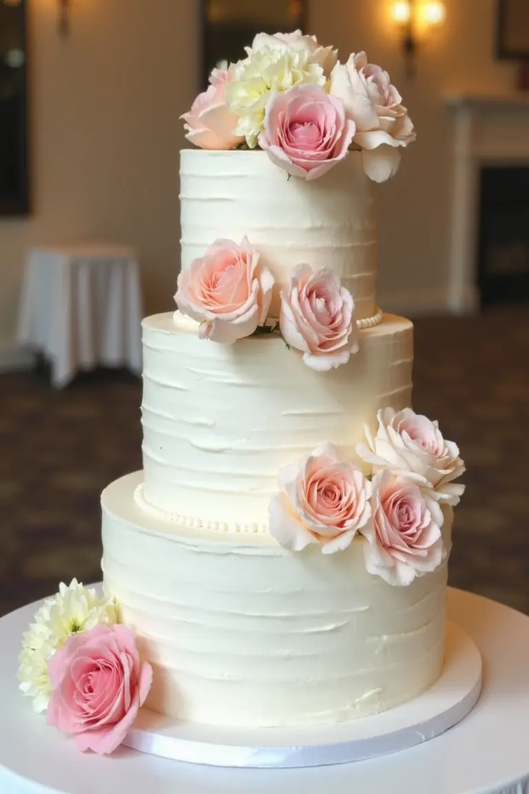 24 floral wedding cakes - classic wedding cake with hydrangeas and garden roses