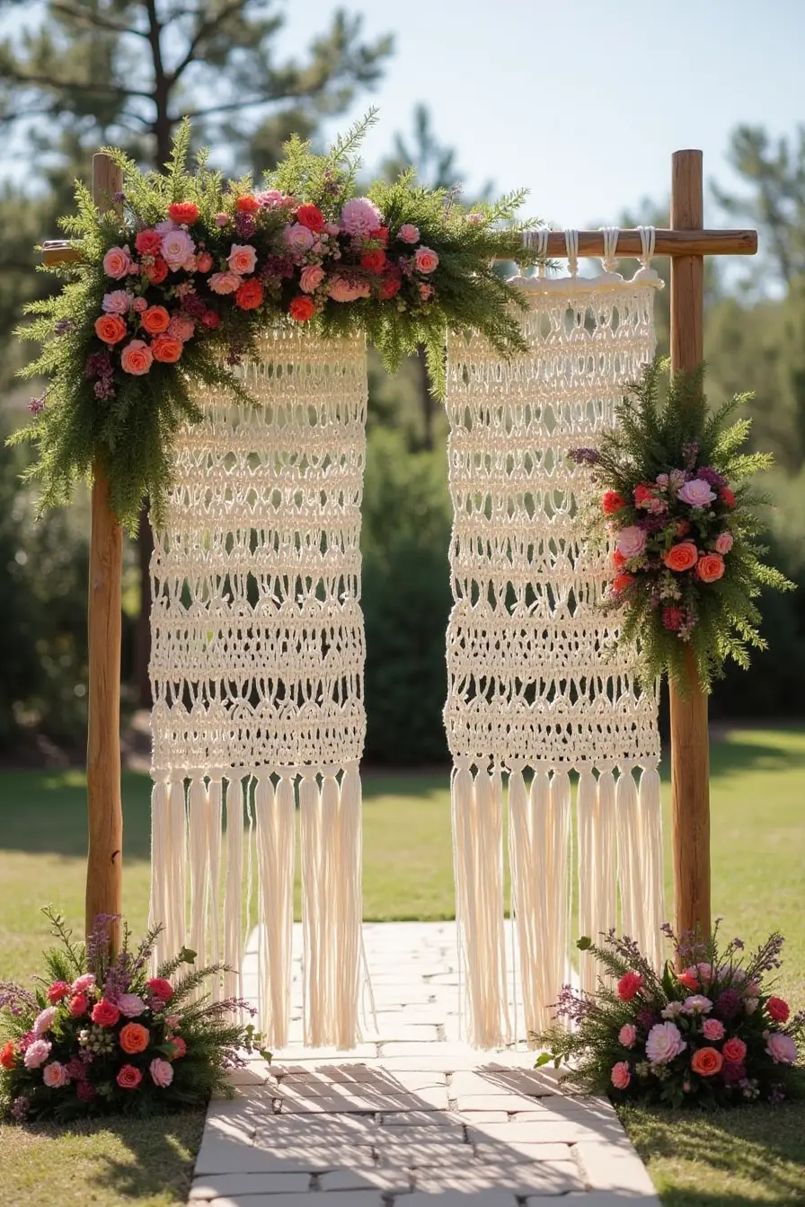 25 boho wedding decor ideas - macrame ceremony altar boho decor