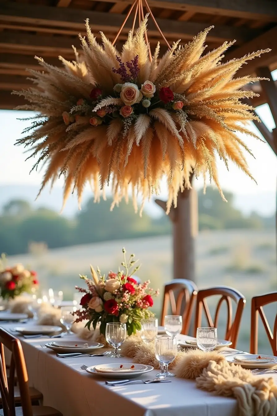 25 boho wedding decor ideas - dried bohemian hanging floral chandelier