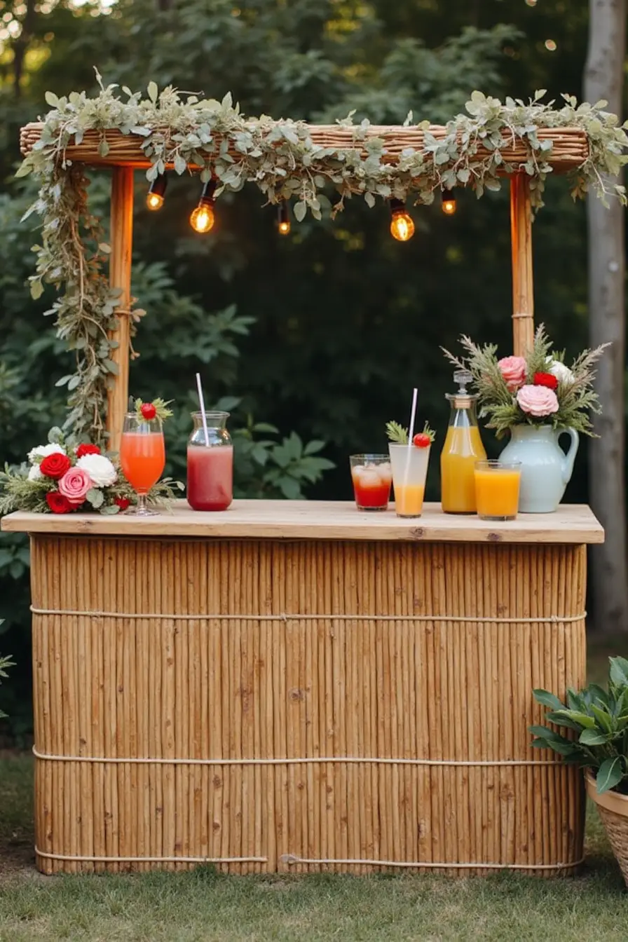 25 boho wedding decor ideas - rattan boho wedding bar