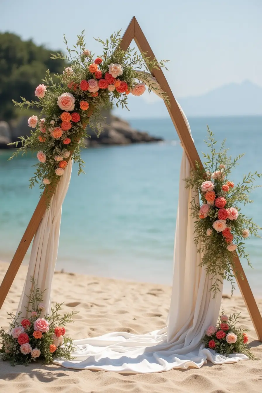 25 boho wedding decor ideas - triangular boho wedding ceremony arch
