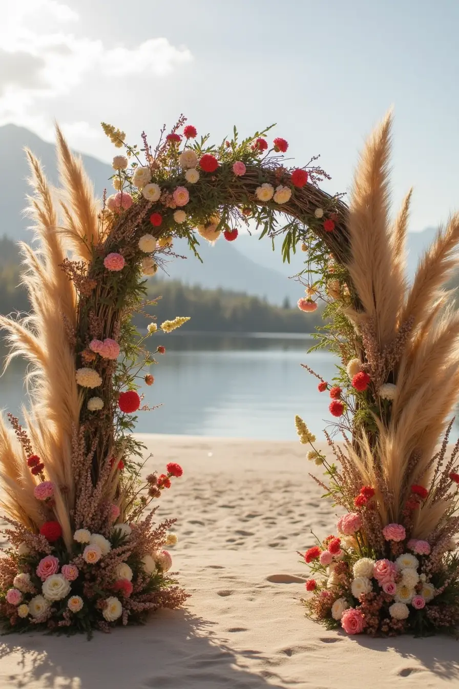 25 boho wedding decor ideas - pampas grass boho wedding altar decor
