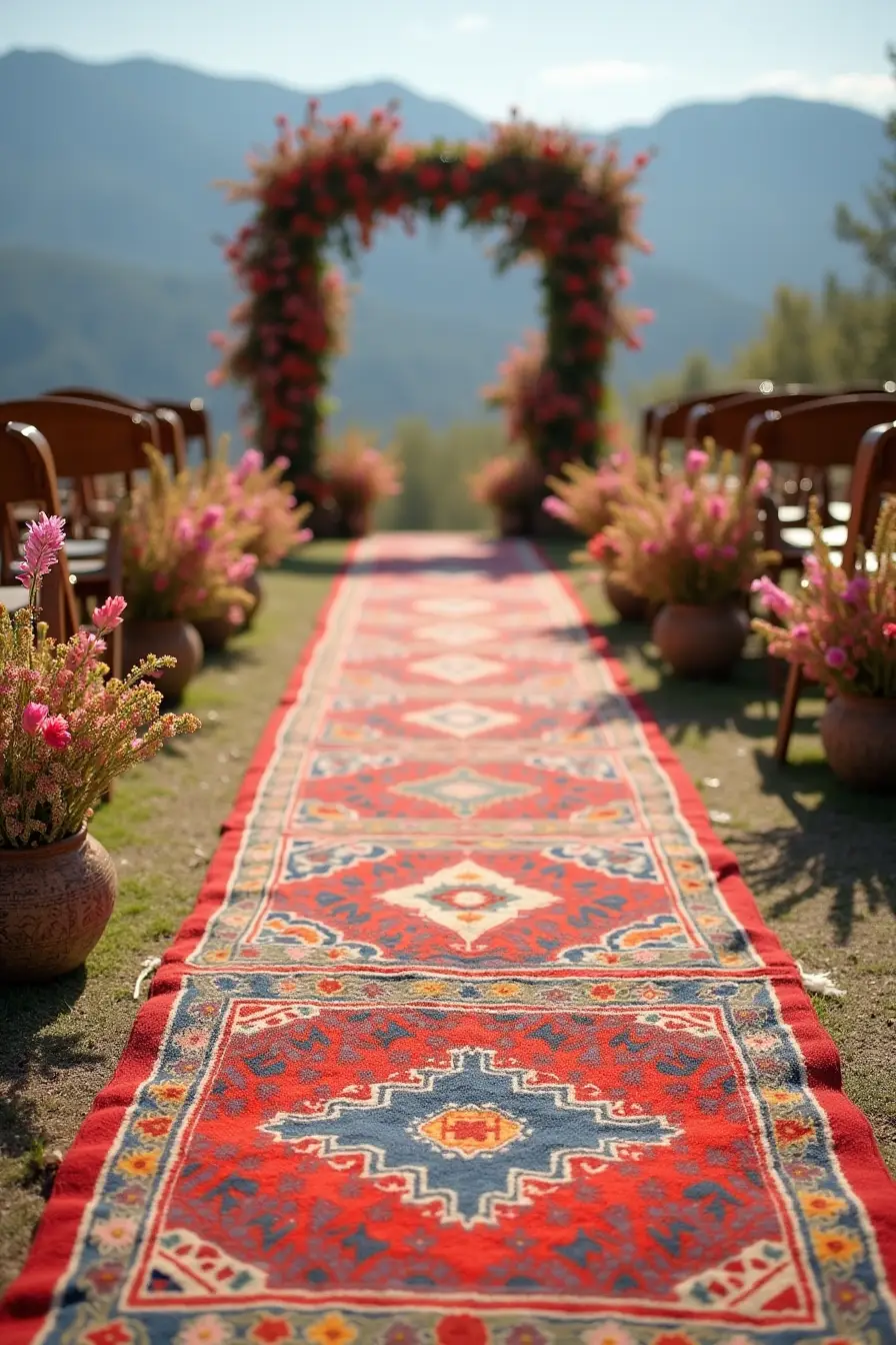 25 boho wedding decor ideas - bohemian rug wedding aisle runner