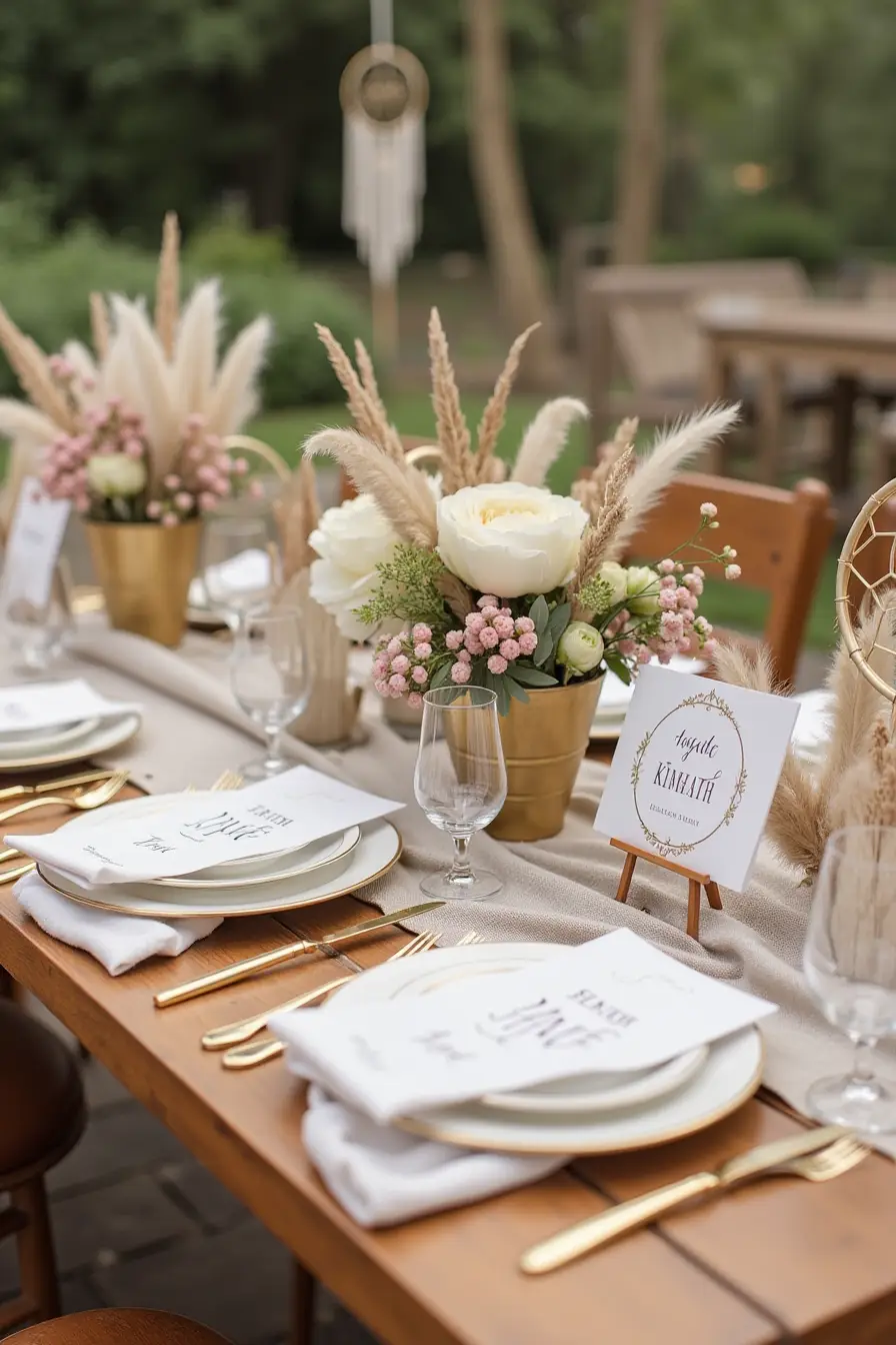 25 boho wedding decor ideas - gold bohemian wedding card table
