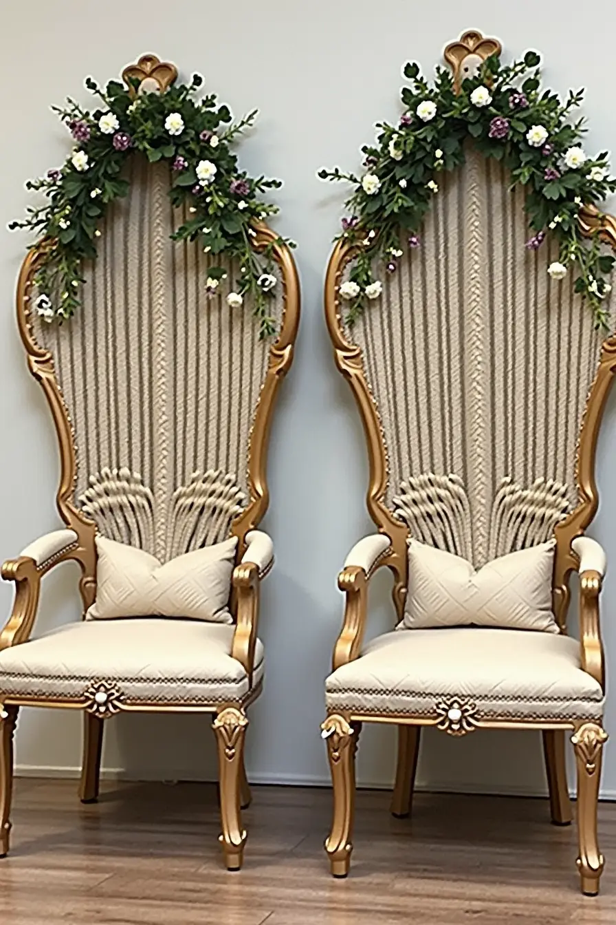 25 boho wedding decor ideas - boho peacock sweetheart chairs