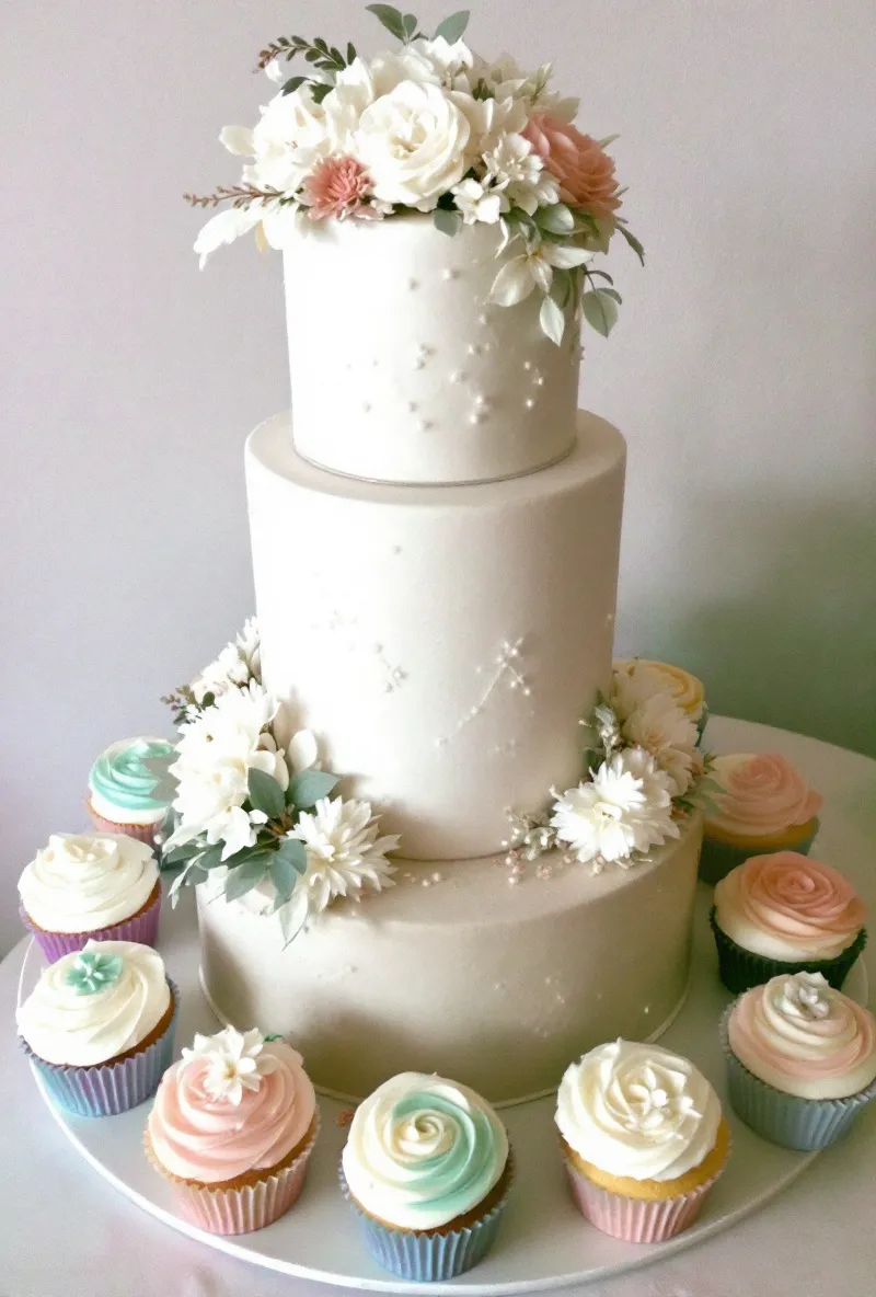 A Simply Elegant Cake with Cupcakes