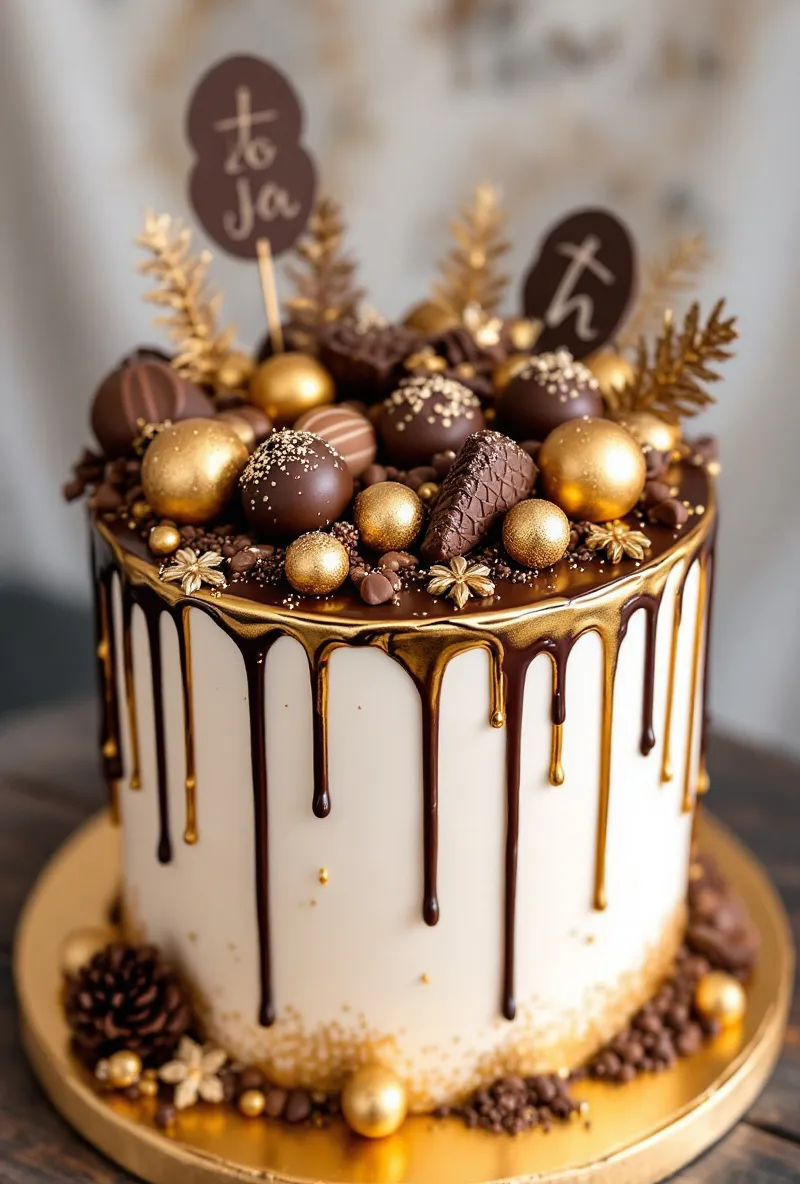 Gold Drip Cake with Chocolates