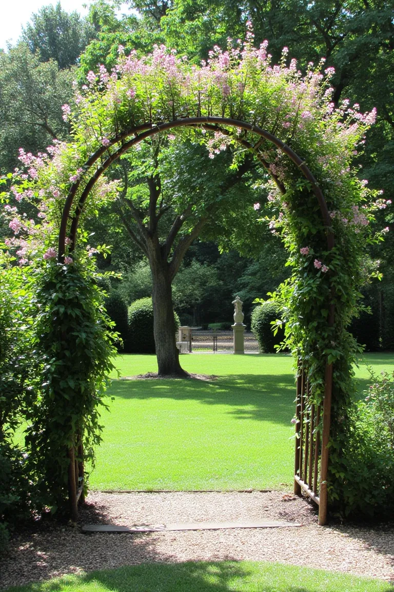 Arched Trellis Covered in Climbing Vines and Flowers
