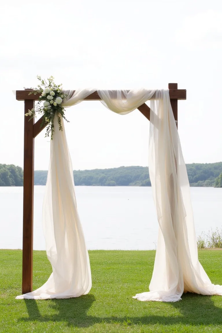 Simple Fabric-Draped Arch Over a Wooden Structure