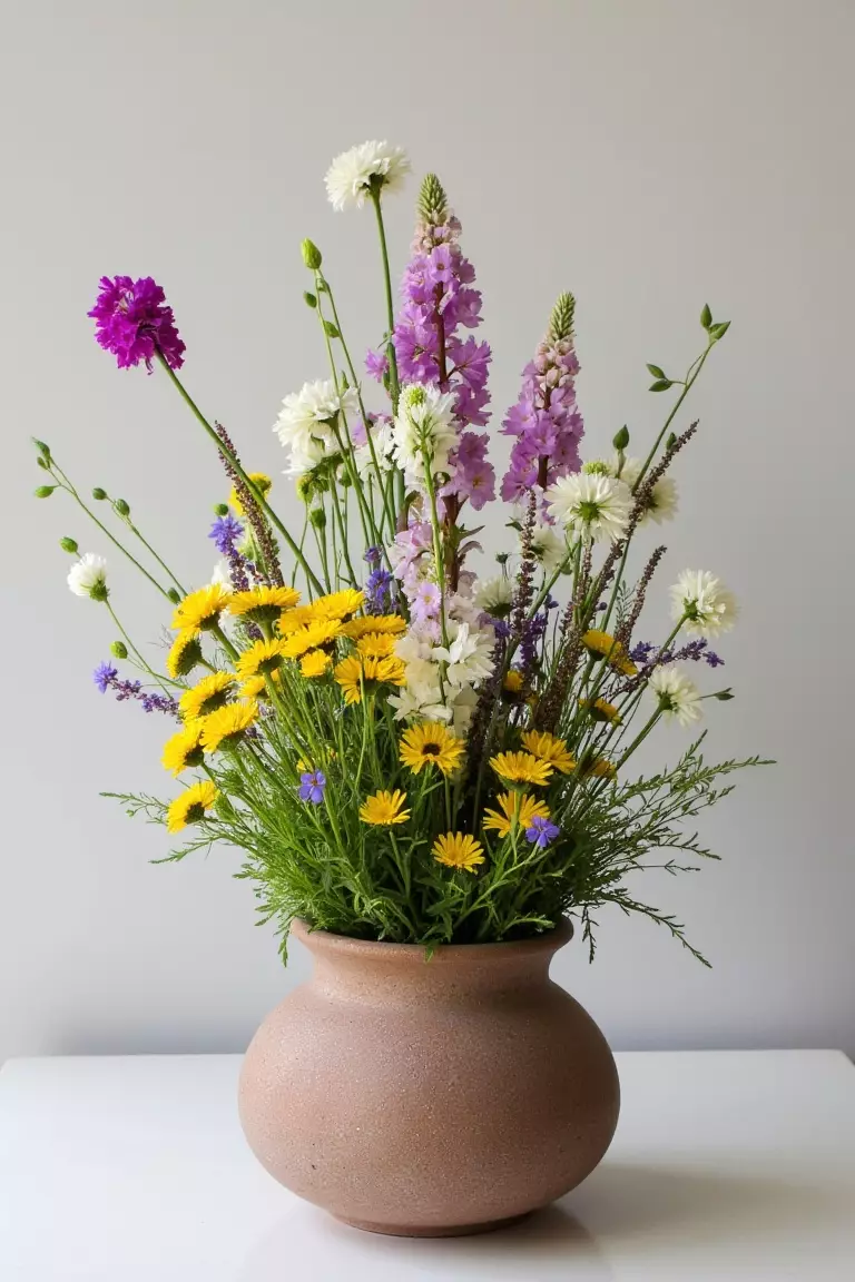 Ceramic Pot Mix A photo of an arrangement combining wildflowers in a ceramic pot.