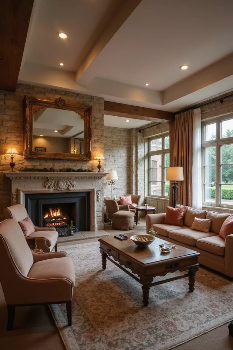 Lounge Seating Areas A professional photo, similar to a photo in a wedding magazine, of a cozy reception lounge area with plush sofas, armchairs, and a coffee table under soft lighting.