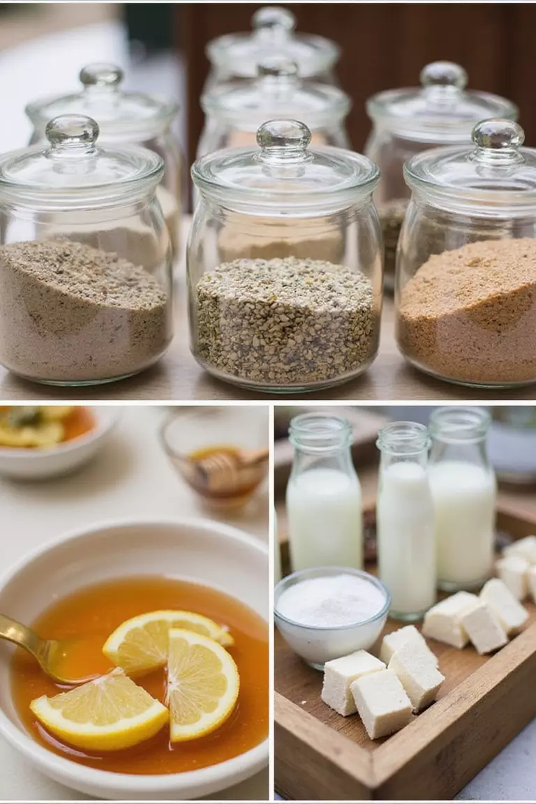 Set Up A Tea Bar A professional photo, similar to a photo in a wedding magazine, of a self-serve tea bar with various loose-leaf teas in glass jars, sugar cubes, lemon slices, honey, and milk dispensers.