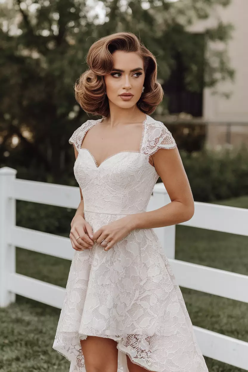 Classic Hollywood Waves A beautiful woman with classic Hollywood waves hairstyle, for a summer wedding.