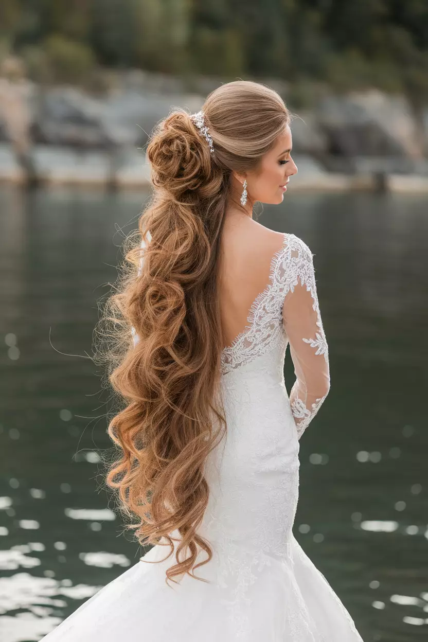 Bridal Mermaid Hair A beautiful bride with long, flowing bridal mermaid hair hairstyle.