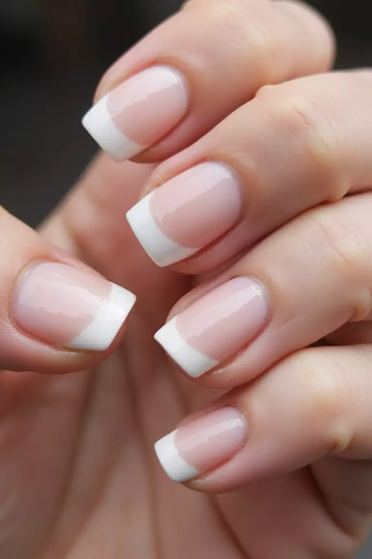 Barely There Close-up of a woman's hand with five fingers featuring short nails with ultra-sheer, barely-there polish that gives a clean, polished look with minimal color.
