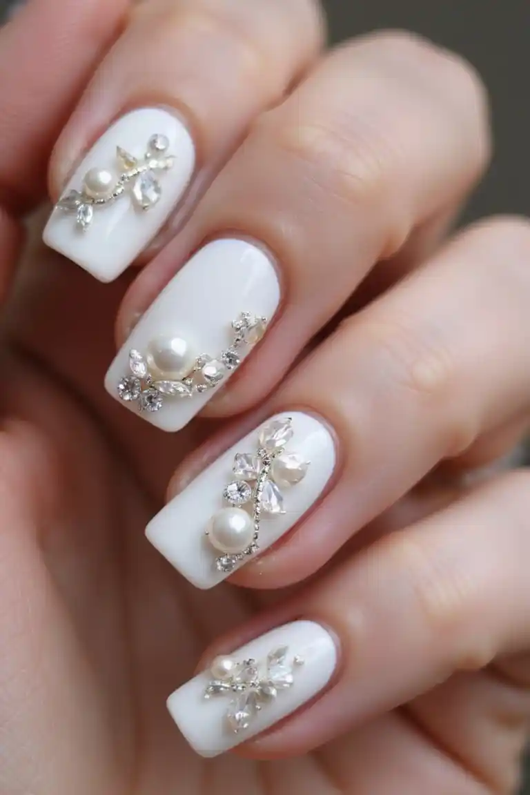 Bedazzled White Nails