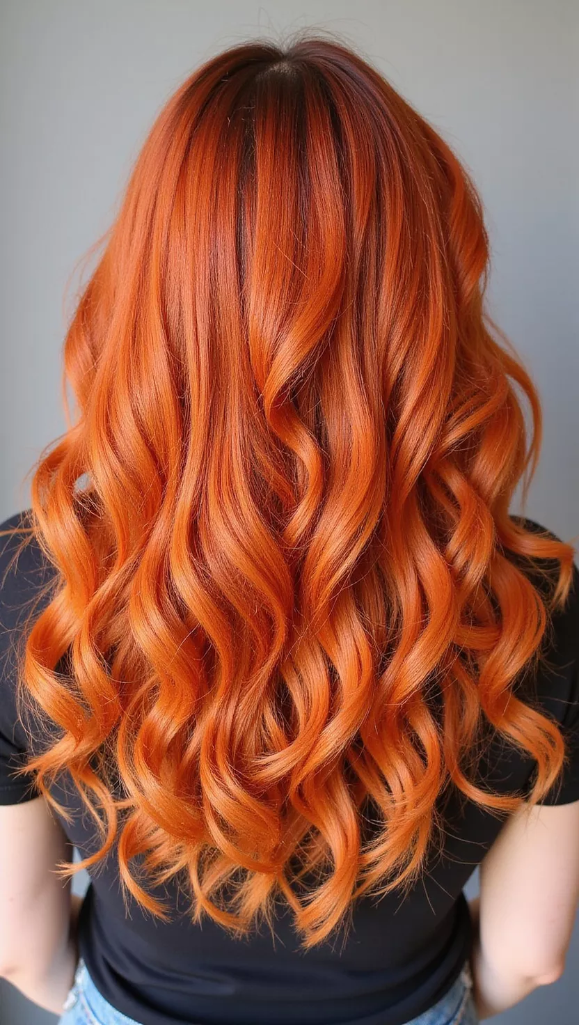 Ginger Snap A photo of a 27-year-old woman with a bright orange-red with spicy undertones colored medium-length curly hair, back view.