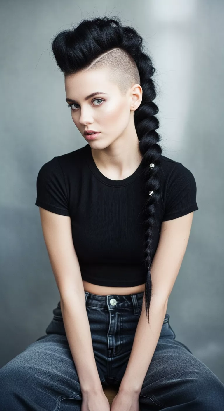 A photo of a 26-year-old woman with a mohawk braid.