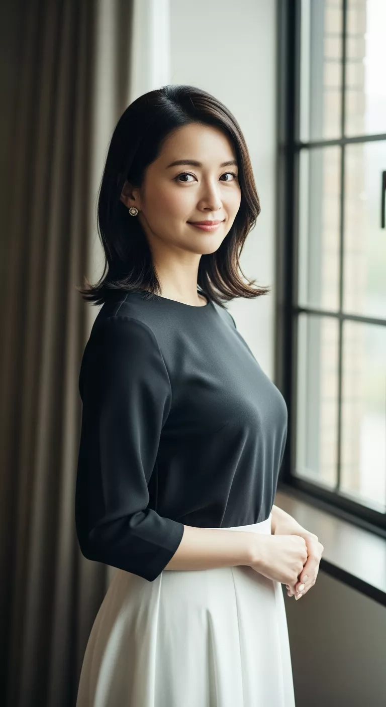 A photo of a 32-year-old woman with straight and sleek hair.