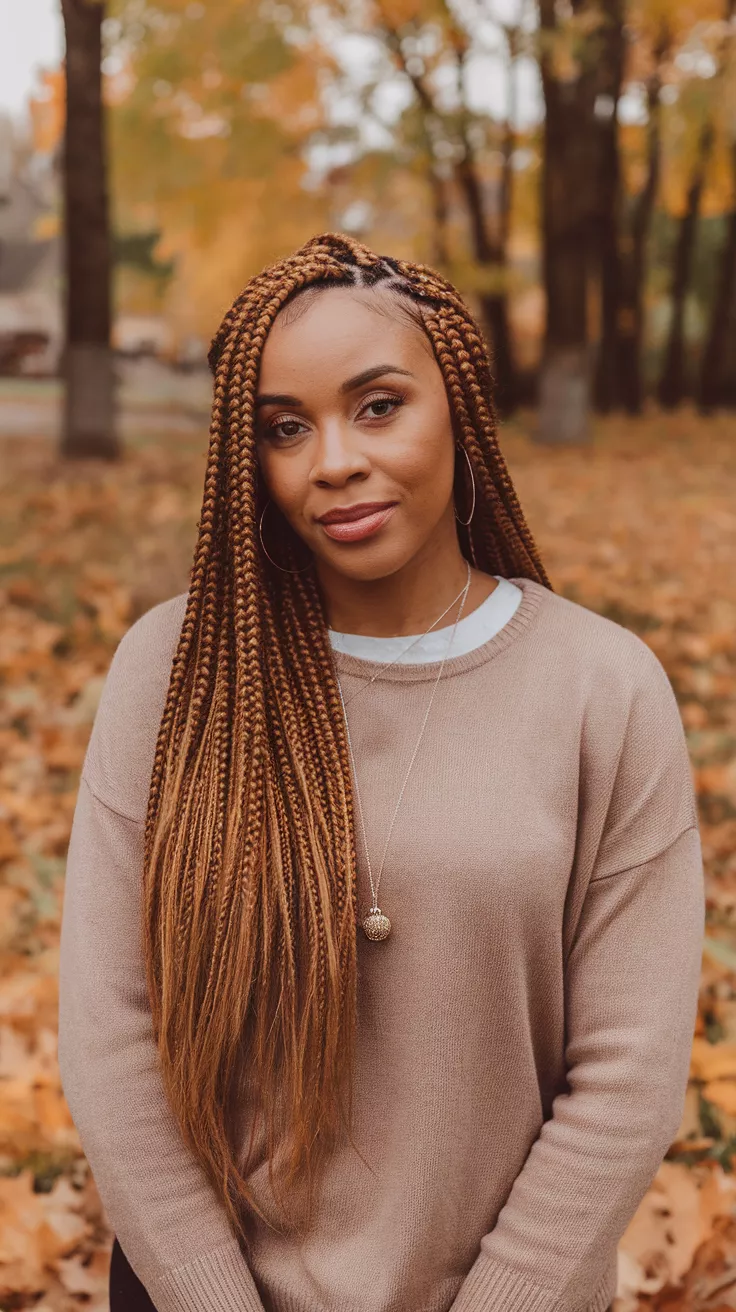 Goddess Braids A photo of a 34-year-old black woman with goddess braids, fall background.