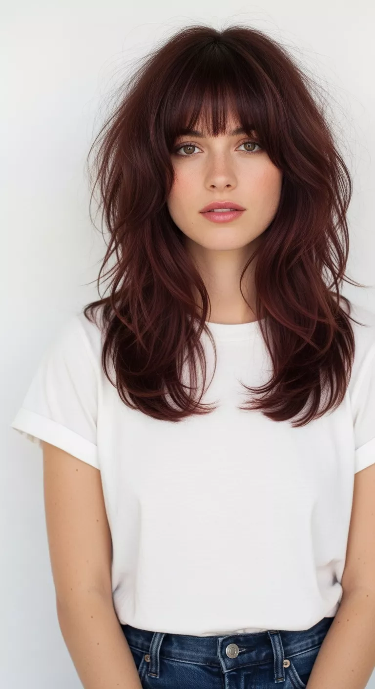 A photo of a 28-year-old woman with a layered shag.