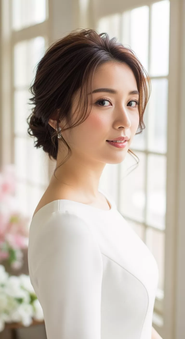 A photo of a 31-year-old woman with a soft updo.