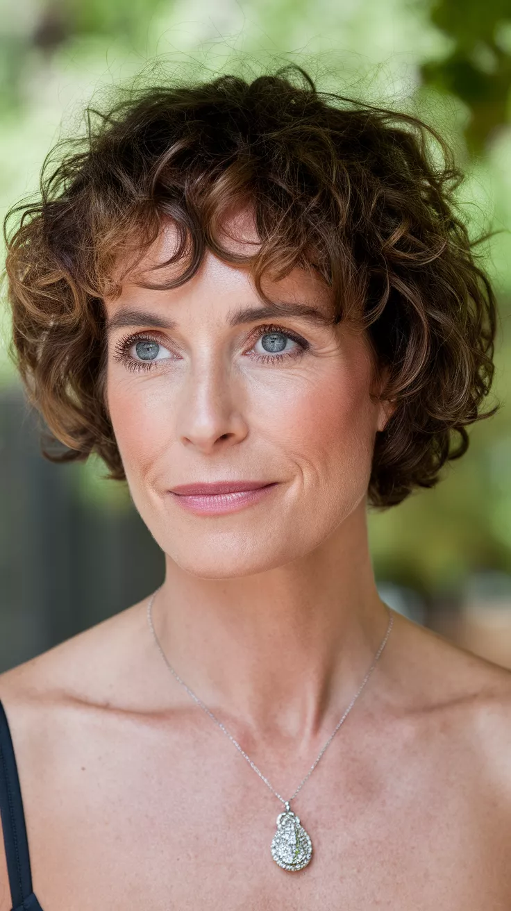 Curly Shag Cut A beautiful 35-year-old woman with a curly shag cut.