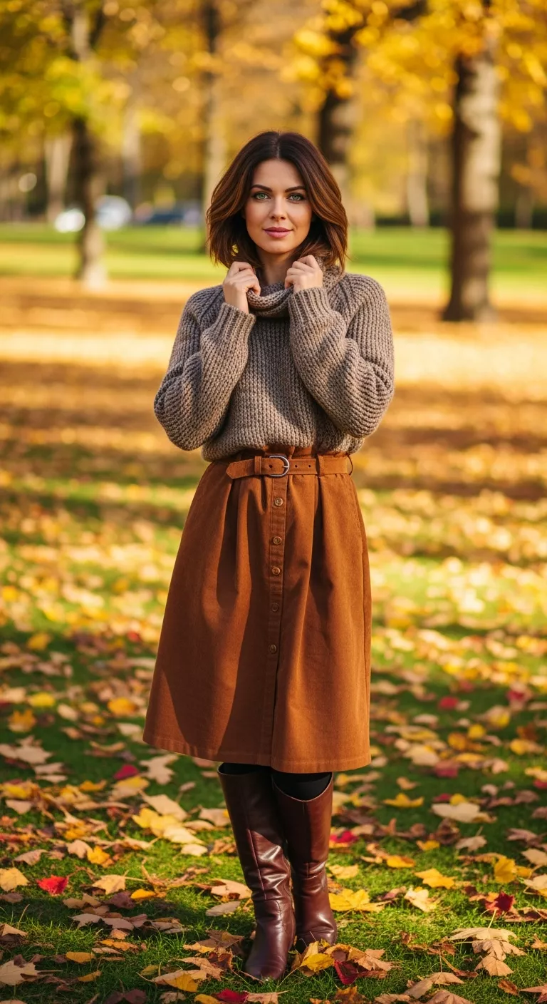 Layered Bob A photo of a 31-year-old woman with a layered bob hairstyle, autumn park background.