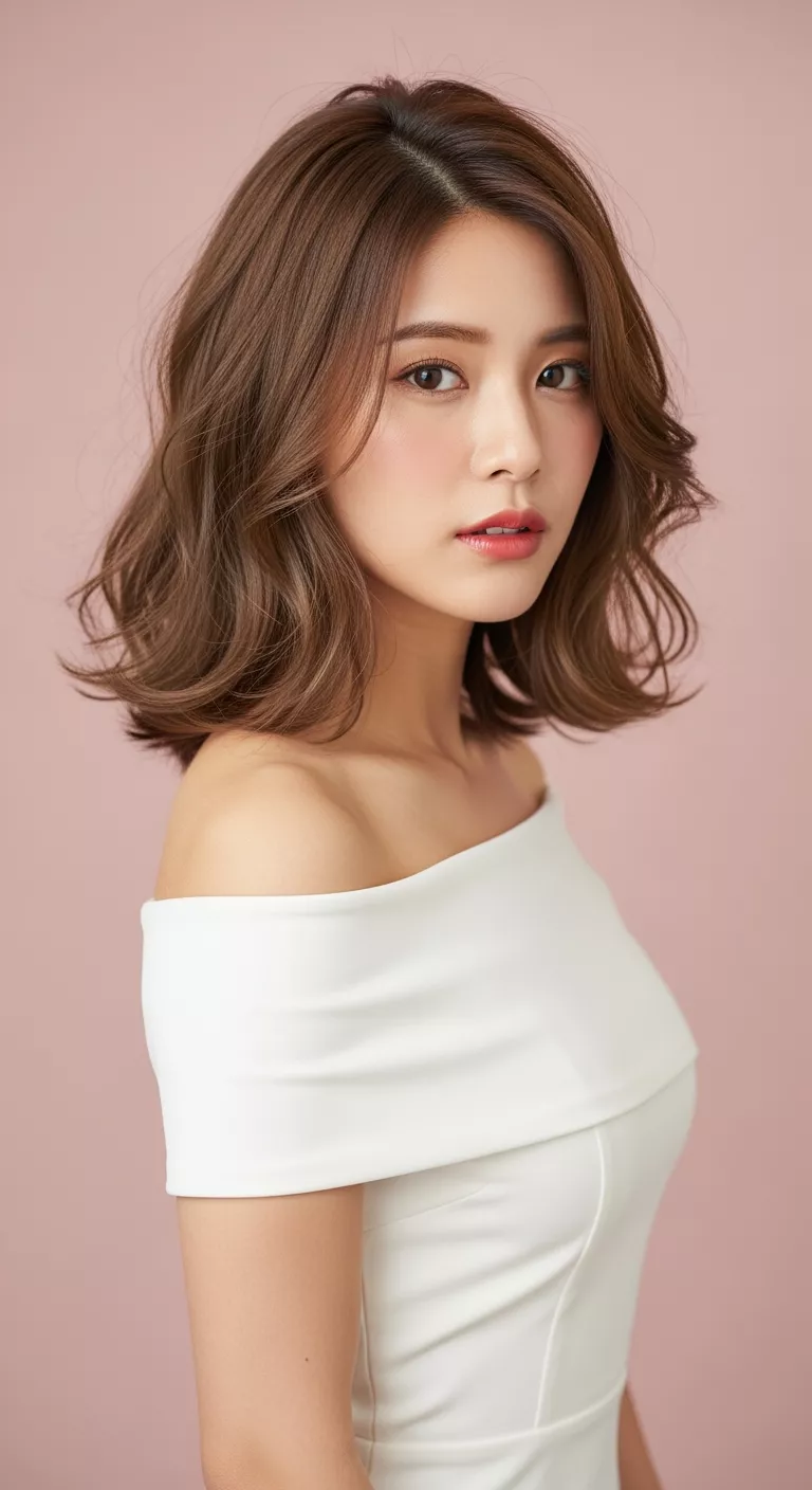 A photo of a 28-year-old woman with a textured lob.