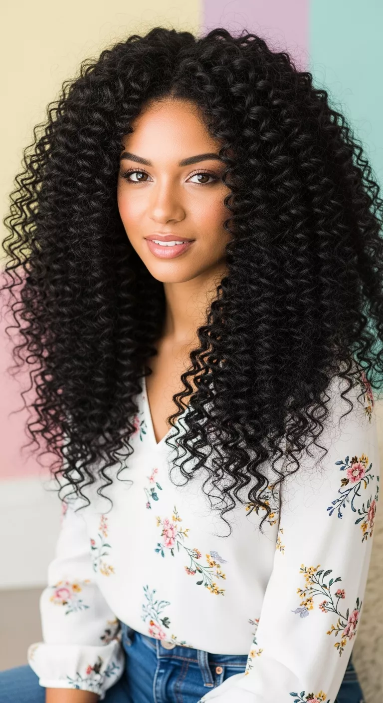 Voluminous Curls A 20-year-old woman with voluminous curls.
