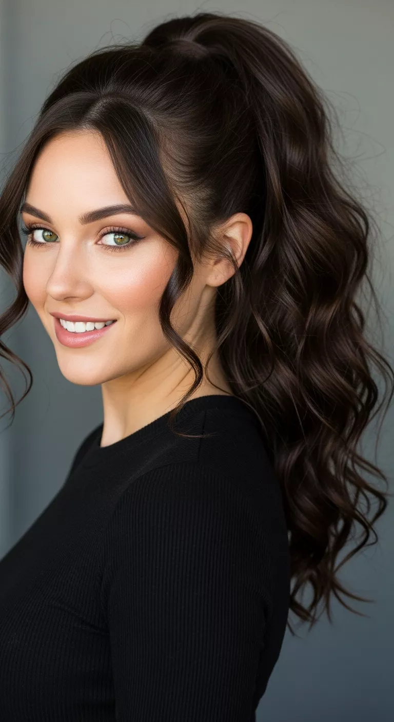 High Ponytail with Volume A 36-year-old woman with a high ponytail with volume.
