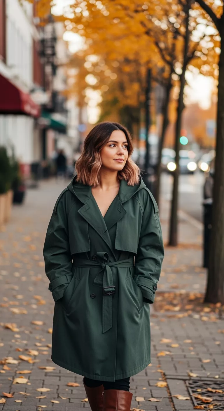 Tousled Lob A photo of a 29-year-old woman with a tousled lob hairstyle, urban autumn street background.