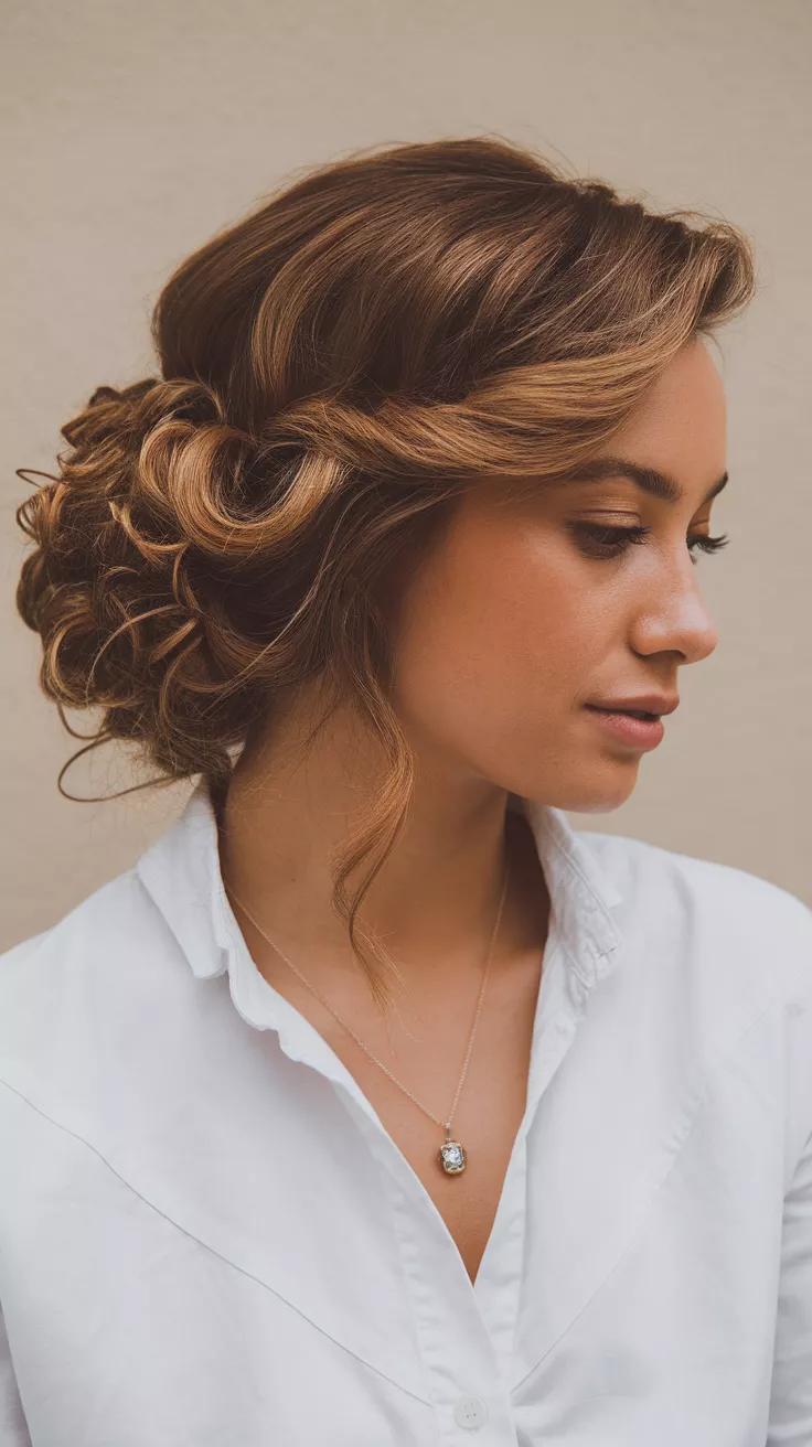 Defined Ringlets with Side Part A beautiful 27-year-old woman with a defined ringlets with side part.